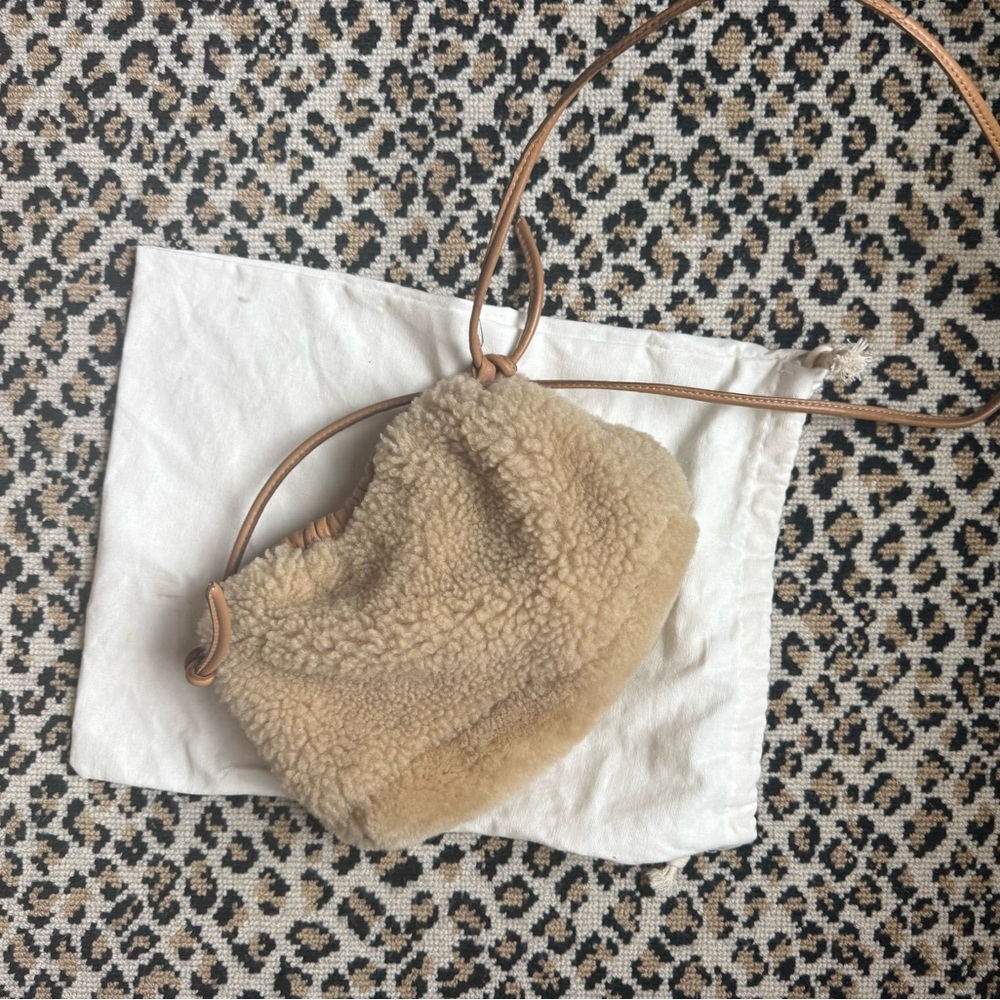 Cozy Tan Shearling Crossbody clutch Mansour Gavrielli cloud